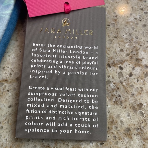 NWT Sara Miller Bird of Paradise Dusky Blue Velvet Pillow Cushion Cover - Picture 7 of 9